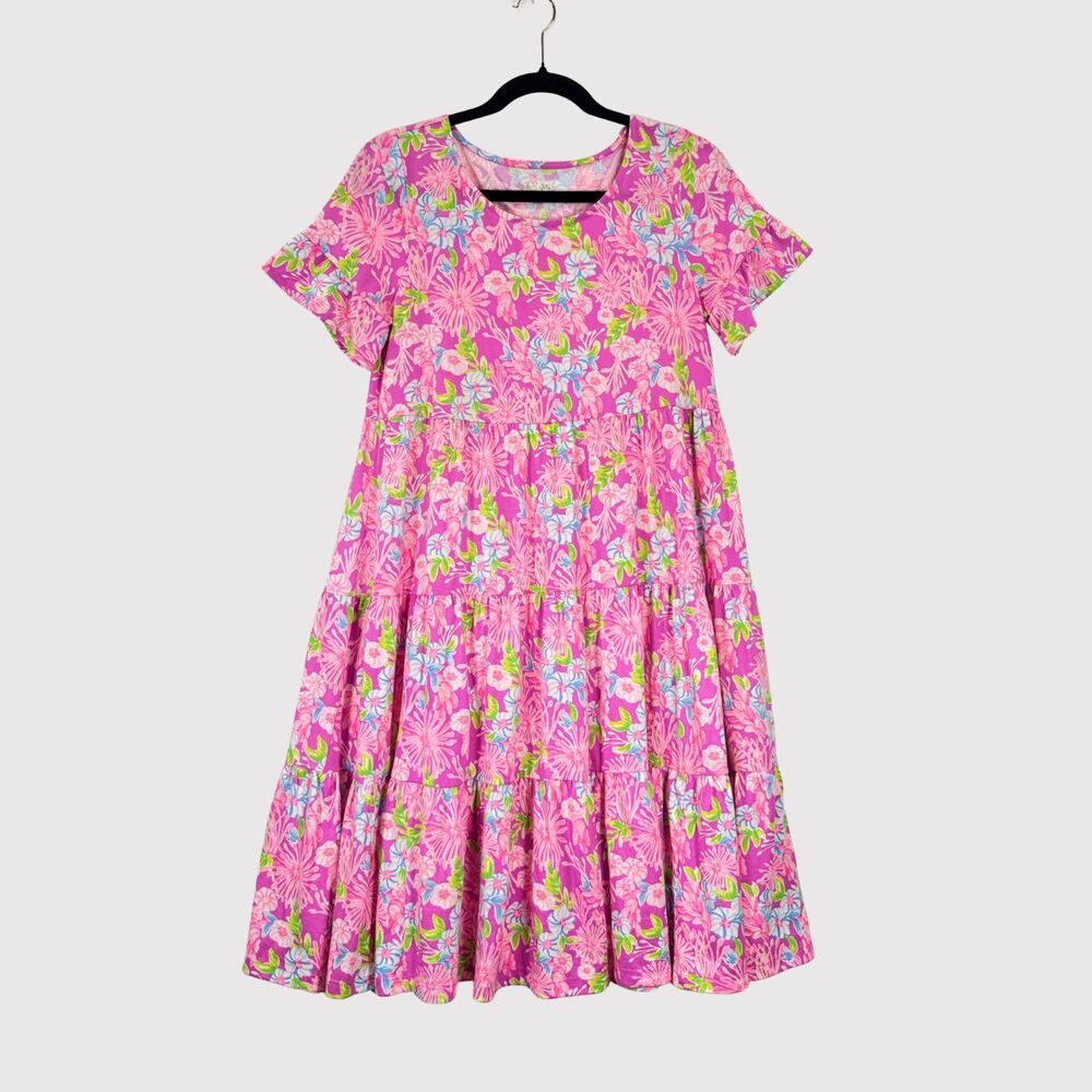 Lilly Pulitzer Mini Dress Pink Jodee Amethyst Moms The Word Tiered Swing Small - Picture 2 of 11